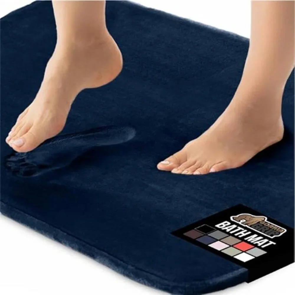 Memory Foam Bath Rug Navy Blue Soft Absorbent Bathroom Mat Non Slip Shower Floor